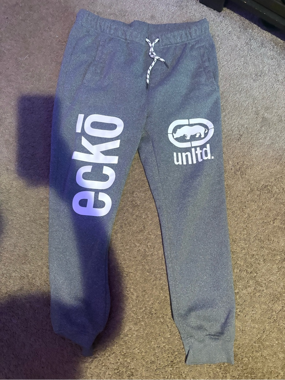 Ecko Unlimited Gray Joggers with White Logo Print